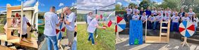 Einen erfolgreichen Social Day hatte auch das Team der Kuraray Europe GmbH. Die Mitarbeiterinnen und Mitarbeiter erstellten für die inklusive und heilpädagogische Kindertagesstätte Heidepänz einen kreativen Sichtschutz und bauten große Glücksräder sowie Geduldsspiele und einen Kleiderschrank.